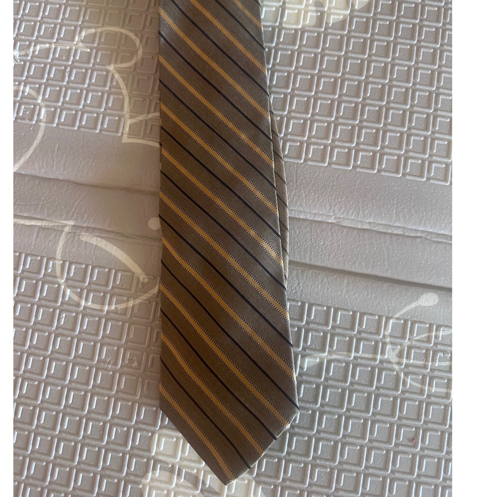 Tommy Hilfiger Mens Silk Tie Brown Gold Navy Blue Diagonal Striped Classic